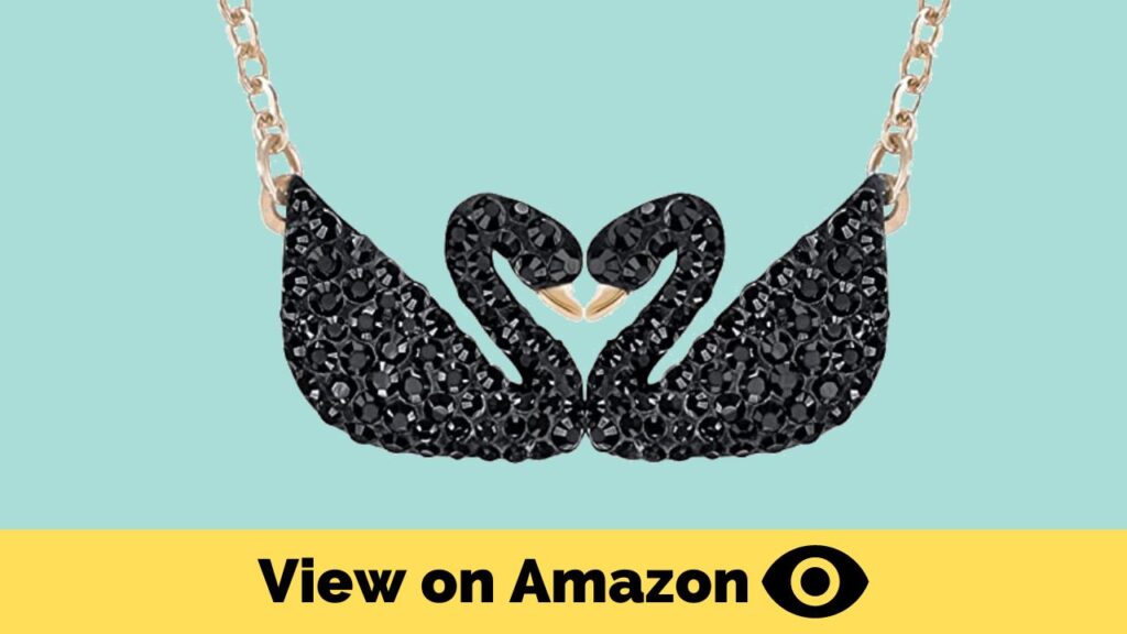 Black Crystal Swan Pendant Necklace  - 2